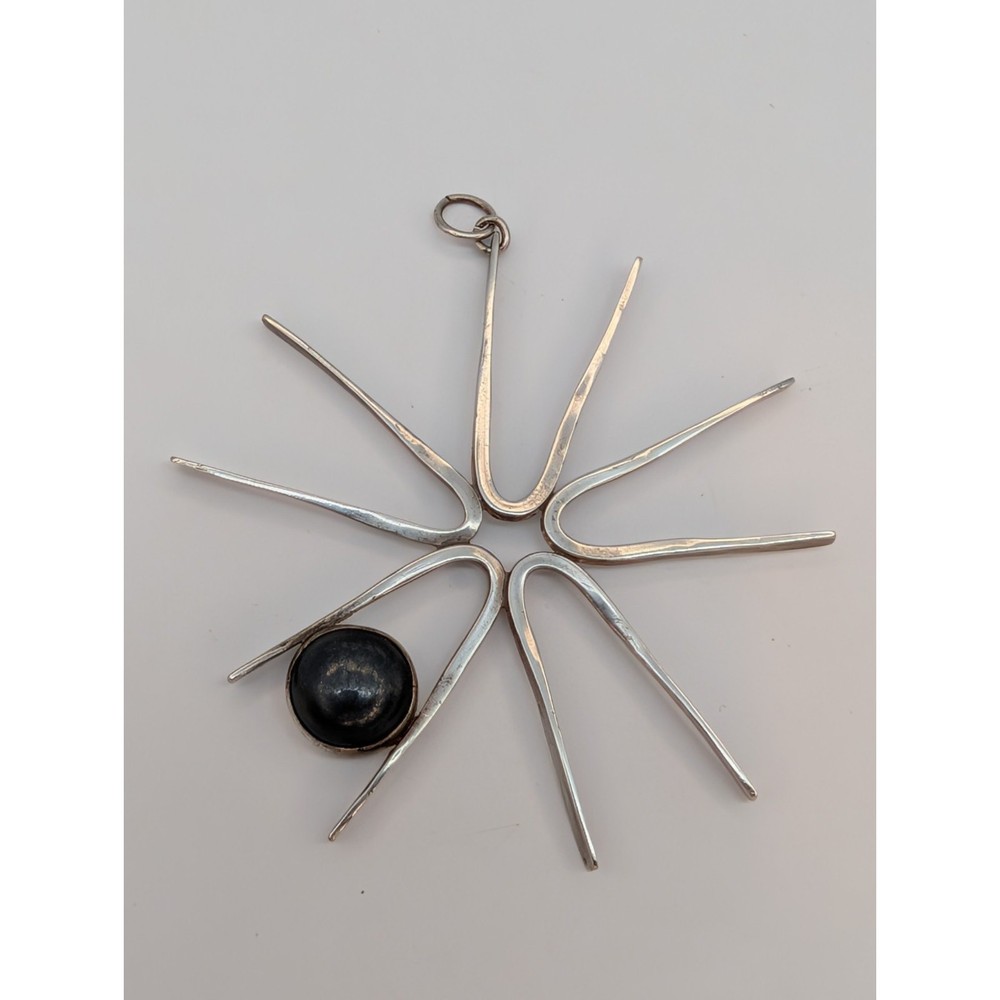 Artisan Made Mid Century Atomic Style Starburst Sterling Silver 925 Onyx Pendant