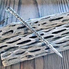 India Tribal Carved Antiqued Sterling Silver Plated Brass 4.75″ Long Hair Stick