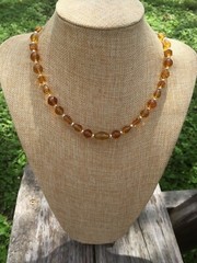 Handmade Necklace Multi Shape Amber Yellow Glass Beads and Silver Tone Spacers