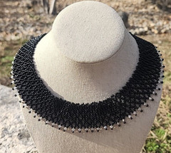 Elegant ladies Necklace Beaded collared bib Black White Evening 17 inch 2in wide