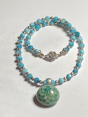 Artisan Handcrafted Art Deco Lampwork Glass Jewelry #9 Necklace blue geometric