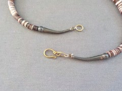 Woven Seed Bead Pendant Necklace Sterling Silver Handmade Shell Disc Pearl