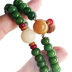 Natural Green Jade Bodhi Bead Chinese-Style Buddhist Prayer Bead Bracelet