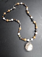 Brown & Gray Marble Pendant Beaded Necklace