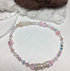 Handmade Pink & White Pearl Crystal Bracelet W/Swarovski Elements USA