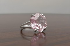 Rose Quartz Ring Anemone Jewelry Hexagon Cut Yellow Gold Solid Pink