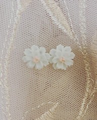 Handmade Pink And White Flower Stud Earrings