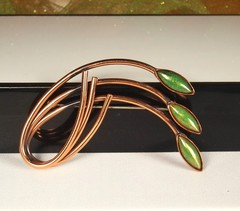 MATISSE ORIENTALE Signed Copper Set Goldish Green Enamel 1950s Wearable Art 4pc