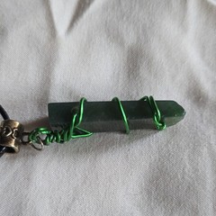 Handcrafted Green Wire Wrapped Bar Pendant Necklace Adjustable Cord Statement