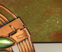 MATISSE ORIENTALE Signed Copper Set Goldish Green Enamel 1950s Wearable Art 4pc