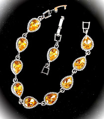 yellow DROPS FACETED CRYSTAL BRACELET w EXTENDER Gift Box SILVER TONE #TB10