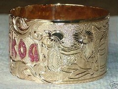 26MM 14K YELLOW GOLD HAWAIIAN CUSTOM HAND ENGRAVED PERSONALIZED BANGLE 6.5-9.0
