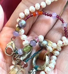 Jes Maharry Necklace Sundance Pearl Strand Gemstones Sterling 925 Angel Charm