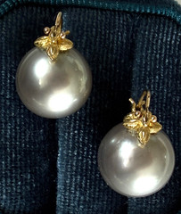 Designer Gabrielle Sanchez ~ 14K Yellow Gold 13mm Tahitian Pearl Flyers Earrings