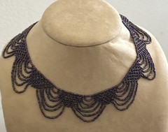 Artisan Purple Gold Blue seed bead 16” Collar necklace bracelet set