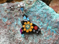 Hummingbird Micro Inlay Gemstone Fire Opal Sterling Silver 925 Pendant New AG41
