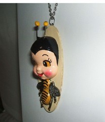 ANTHROPOMORPHIC BEE BUG Ornament Necklace PIXIE Figurine Vintage Kitsch Style