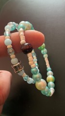 Handmade Blue/Green/White Glass Beaded Bracelet w/ Dangle Charm, Unisex #123