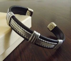 Solid Copper Leather Wrapped Magnetic Bracelet Men Women Energy Pain Jewelry