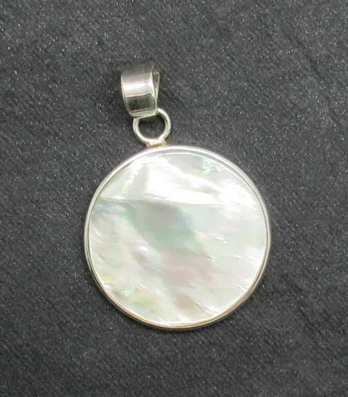 01 Pendant 925 Sterling Silver Natural Mother of Pearl Shell Jewelry 27mm Round