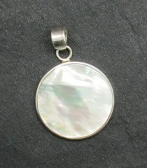 01 Pendant 925 Sterling Silver Natural Mother of Pearl Shell Jewelry 27mm Round