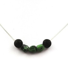 Lava Bead Necklace 8 Mm + Myanmar Epidote Stainless Steel Chain
