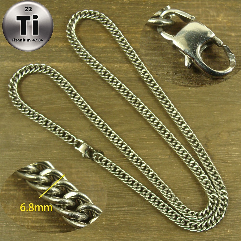 Titanium 6.8mm thick Double ring Curb link chain necklace anti-allergy XTi242