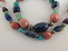 TURQUOISE LAPIS LAZULI NATURAL STONES STERLING SILVER NECKLACE & BRACELET SET