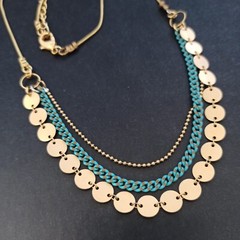 Layered Bib Necklace Gold Turquoises Tone Chain Modernist Egyptian Revival