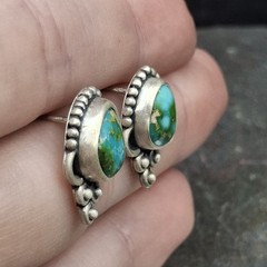Sonoran Gold Turquoise Sterling Silver Stud Earrings Southwestern Native Style