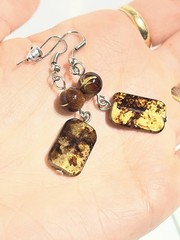 handcrafted brown and gold foil art glass dangle earrings