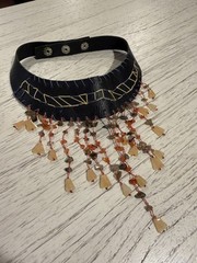 Handcrafted Beaded and Leather Choker Artisan Jewelry Necklace