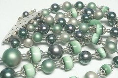VTG 5 Strand Shades of Green Cats Eye- Faux Pearl Graduated Bead Necklace-Japan