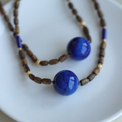 22mm Natural Lapis Lazuli Bead Pendant w Chenxiang AgarWood Necklace
