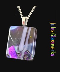 Hand Crafted Dichroic Fused Glass Pendant Necklace W/ Chain #2026