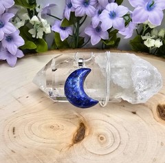 Natural Lapis Lazuli Crescent Moon Pendant Necklace: 925 Sterling Silver Chain