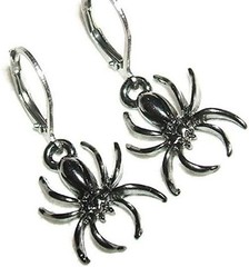 BLACK SPIDER EARRINGS Stainless Steel Leverbacks Halloween Creepy Metal Dangles