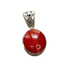Sterling Silver Red Glass Filigree Pendant Carnelian Style Artisan Handmade