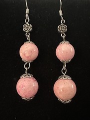 Artisan Rhodochrosite Pink Gemstone Beaded & Silver Tone Dangle Hook Earrings