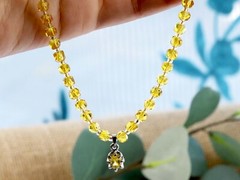 Natural Citrine Beaded Necklace, Genuine Crystal Faceted Beaded Summer Necklace