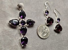 Purple Set Amethyst Quartz Cross Earrings Pendant Faith Church Christian Joy