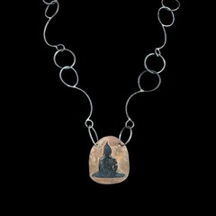 Artist Made Sterling Silver Copper Buddha Buddhism Pendant Necklace 24 inches