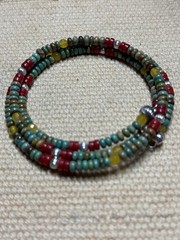 Arizona Turquoise, Coral, & Sterling Beads 3-Coil Memory Wire Bracelet