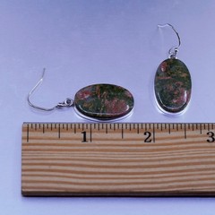 Vintage Mexico Sterling 925 silver handmade earrings with oval unakite