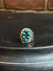 Kingman Turquoise Cluster Ring | Sterling Silver | Size 10.5 | A882