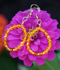 Yellow Glass Crystal Bead Dangle Drop Hoop Earrings