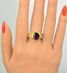 Natural Garnet 14k Solid Gold Oval Ring Engraved