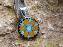 Flower Handmade Micro Inlay Gemstone Fire Opal Sterling Silver 925 Pendant AG71