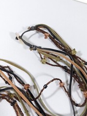Artisan Brown Glass Black Green Tribal Style Multi Cord Pendant Necklace 30 in