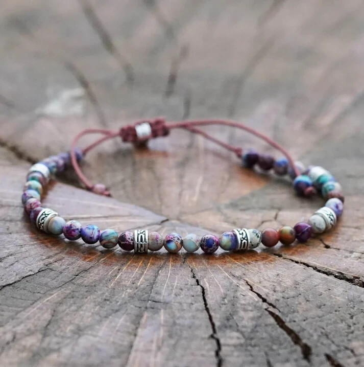 Galaxy Sea Sediment Jasper Round Beads Energy Crystal Dainty Handmade Bracelet